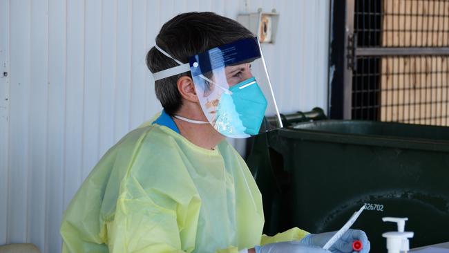 A medical staffer works at a Covid-19 test centre set up in Dubbo as the Delta outbreak hit regional areas. Picture: Belinda Soole/Getty Images