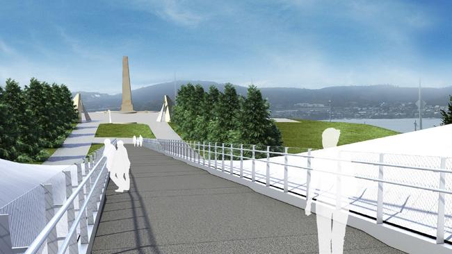 An artist’s impression of the completed structure linking the Cenotaph with the Domain. Supplied by the Hobart City Council