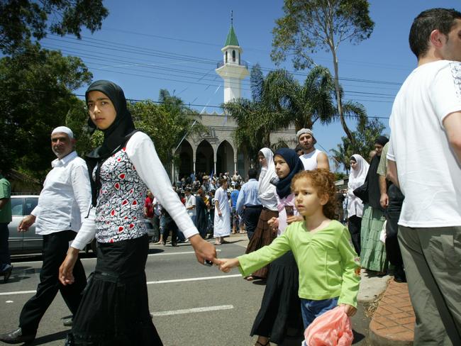 Crowds at Lakemba Mosque in Lakemba, Sydney.