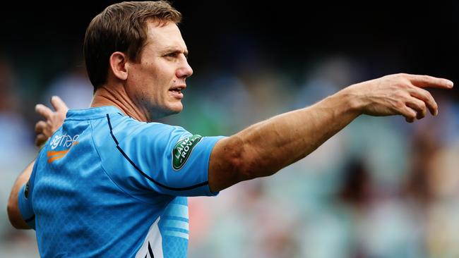 ACT Brumbies coach Stephen Larkham before the NSW Waratahs v ACT Brumbies Super Rugby game at Allianz Stadium, Sydney. Pic Brett Costello