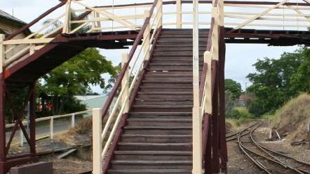 The heritage footbridge at the Mary Valley Rattler’s station is expected to be open to the public once more by the end of April.