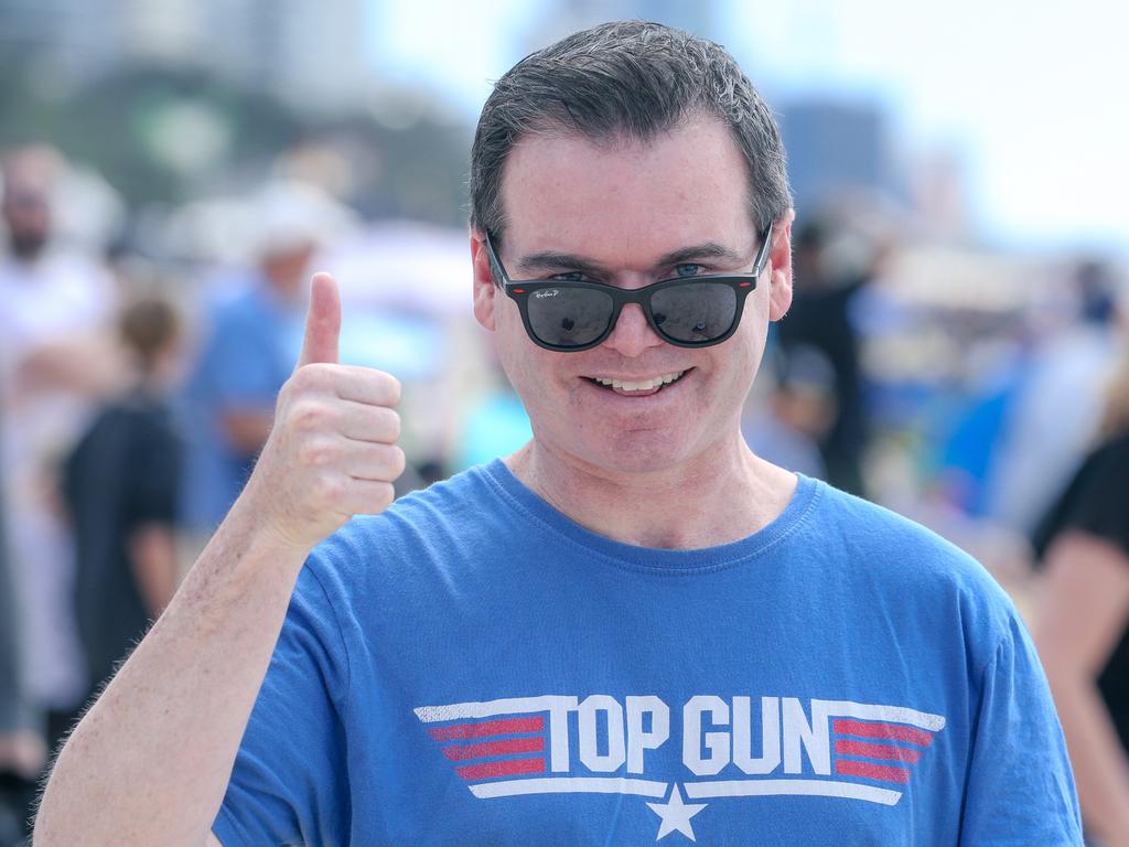 Sean Moriarty enjoying the inaugural Pacific Air Show over Surfers Paradise. Picture: Glenn Campbell