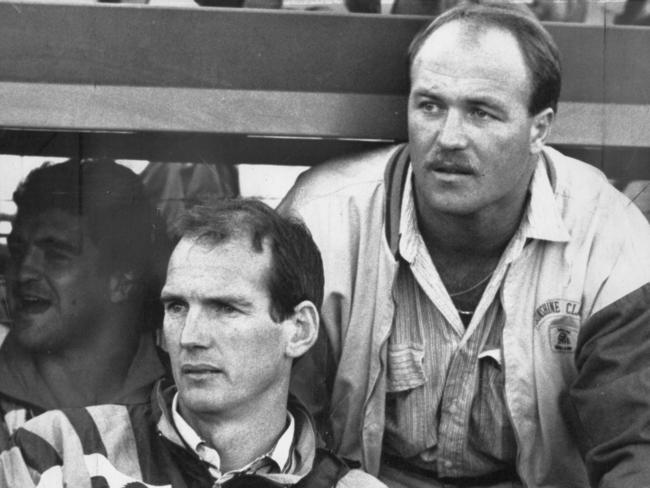 Wayne Bennett (L) and Wally Lewis in 1988.