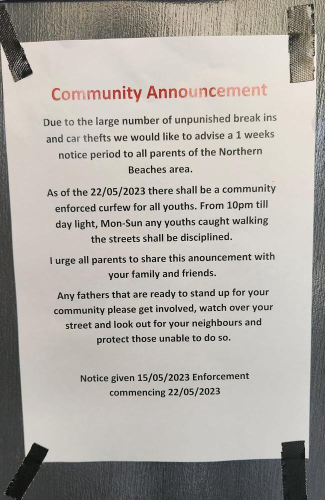 An anonymous announcement has gone up in Mackay’s Northern Beaches area warning of an approaching vigilante-backed curfew for youths. Picture: Facebook