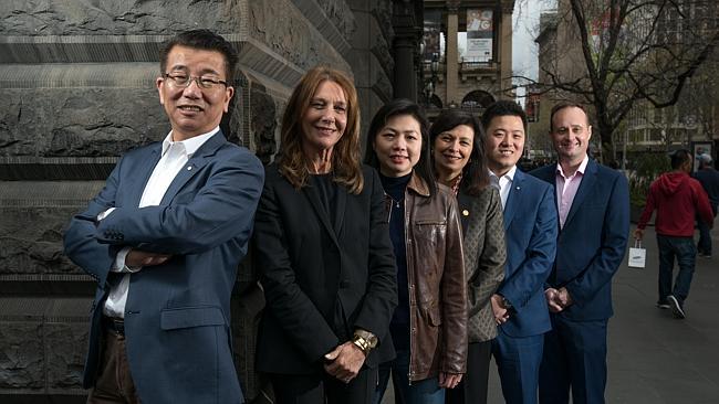 Melbourne City Councillor Ken Ong will run for Lord Mayor with his deputy Sue Morphet and team Alice Lai, Barbara Yerondais, Phillip Le Liu and Tony Penna. Picture: Christopher Chan