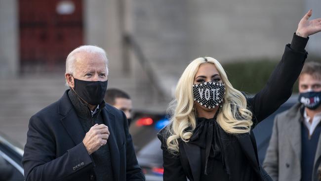 Democratic presidential nominee Joe Biden and Lady Gaga in Pittsburgh, Pennsylvania. Picture: Getty Images