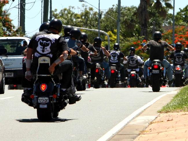 Black Uhlans and Nomads bikies riding on the Gold Coast where outlaw gangs proliferate. Picture: News Corp.