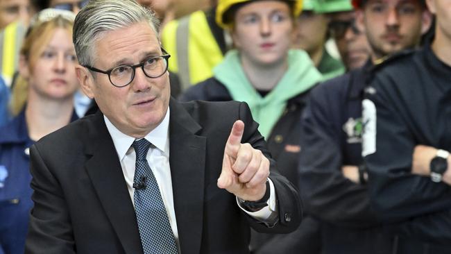 Britain's Prime Minister Keir Starmer speaks during a visit to the BAE Systems'Govan facility, in Glasgow, Scotland, Monday June 2, 2025. (Andy Buchanan, Pool Photo via AP)