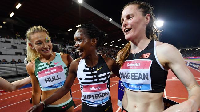 Faith Kipyegon, Jessica Hull and Ciara Mageean the Women's 1500m in Florence, Italy. (Photo by Valerio Pennicino/Getty Images)