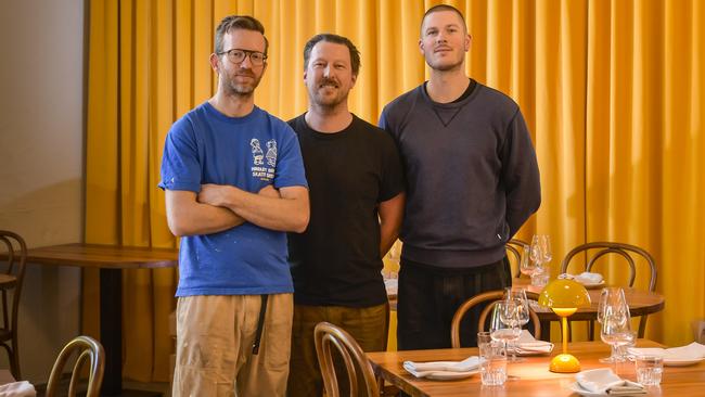 LongPlay Bistro is a new eatery on Pirie Street in the city. Owners Dana Whyte, Marshall King and Henry Holland. Picture: Roy VanDerVegt