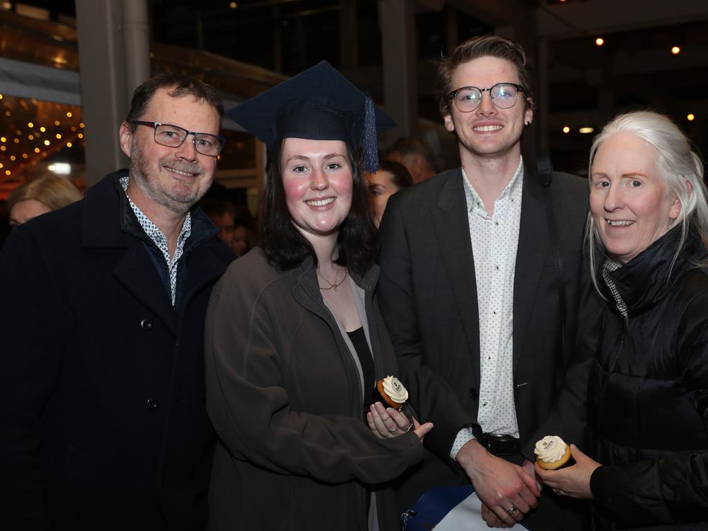 Andrew Newman, Cassandra Newman, Darran Pickering and Mirium Hercus. Deakin University graduation arts and SEBE faculty. Picture: Alan Barber