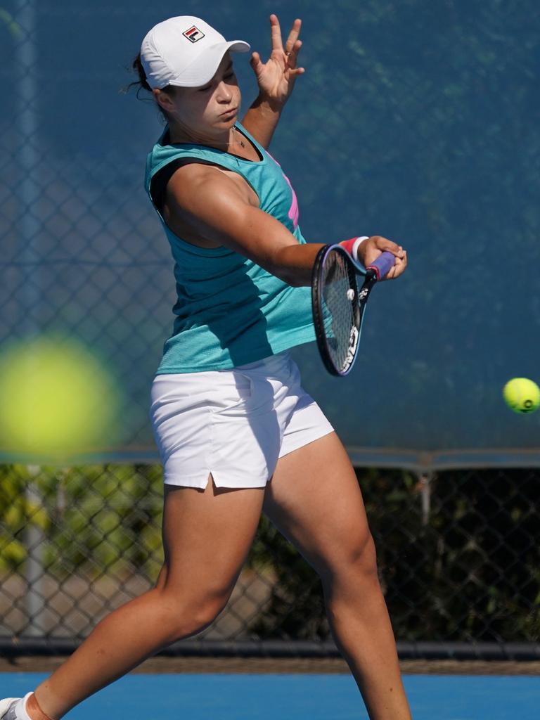 Ash Barty trains in Adelaide in preparation for the Australian Open. Picture: Tennis Australia