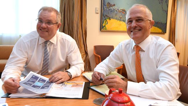 Treasurer Scott Morrison and Prime Minister Malcolm Turnbull with the Budget papers. Picture: AAP