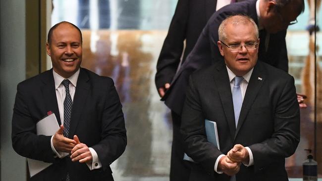 Australian Prime Minister Scott Morrison and Australian Treasurer Josh Frydenberg. Picture: AAP/Lukas Coch