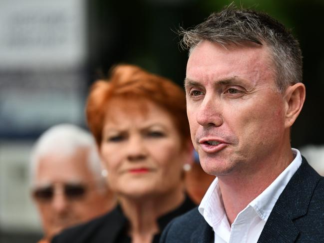 BRISBANE, AUSTRALIA - NewsWire Photos - OCTOBER 2, 2024.One Nation leader Senator Pauline Hanson and the partyâs Queensland leader James Ashby attend a press conference to declare their preferences in the upcoming state election, outside Parliament House in Brisbane.Picture: Dan Peled / NewsWire