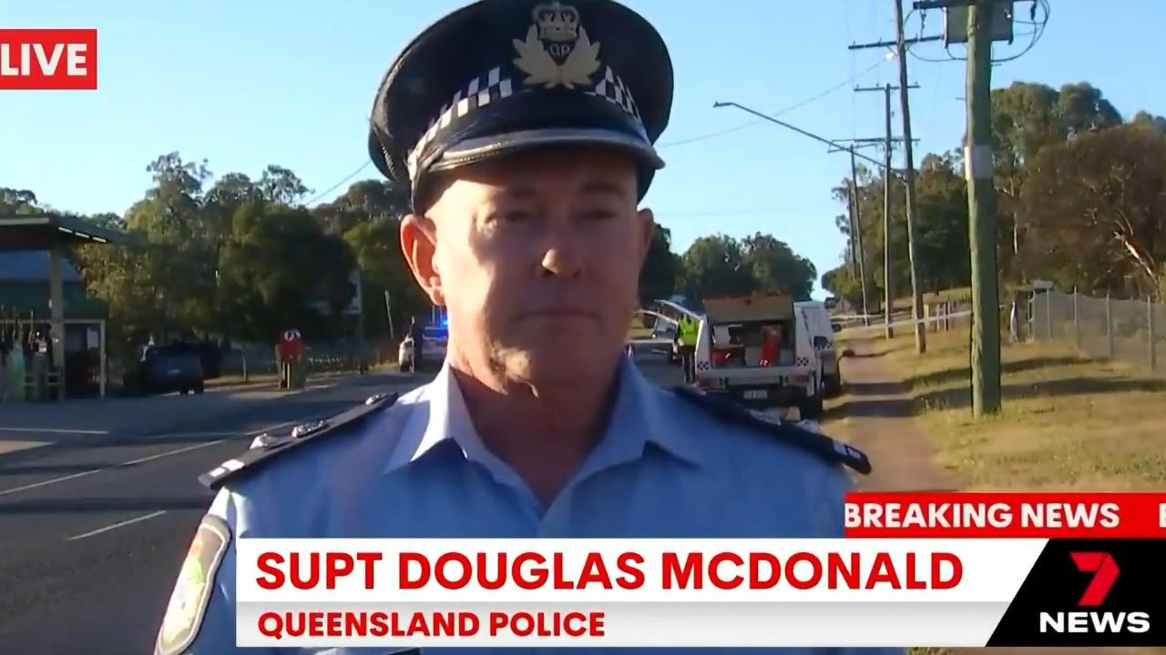 Superintendent Douglas McDonald speaks at the scene. Picture: 7 NEWS