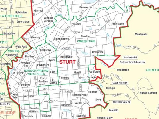 The federal electorate of Sturt in South Australia covers Adelaide's eastern suburbs. Picture: AEC
