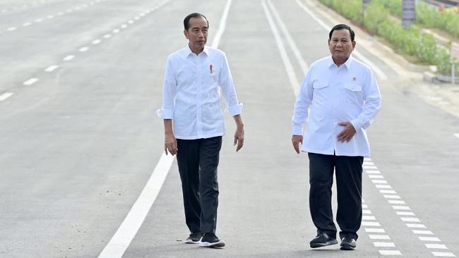 Indonesia's President Joko Widodo and Indonesia's Defence Minister and President-elect Prabowo Subianto inspecting the progress of construction work at the future capital city of Nusantara. Picture: AFP