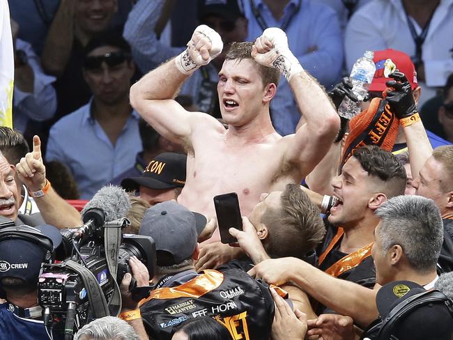 Jeff Horn celebrates his win.