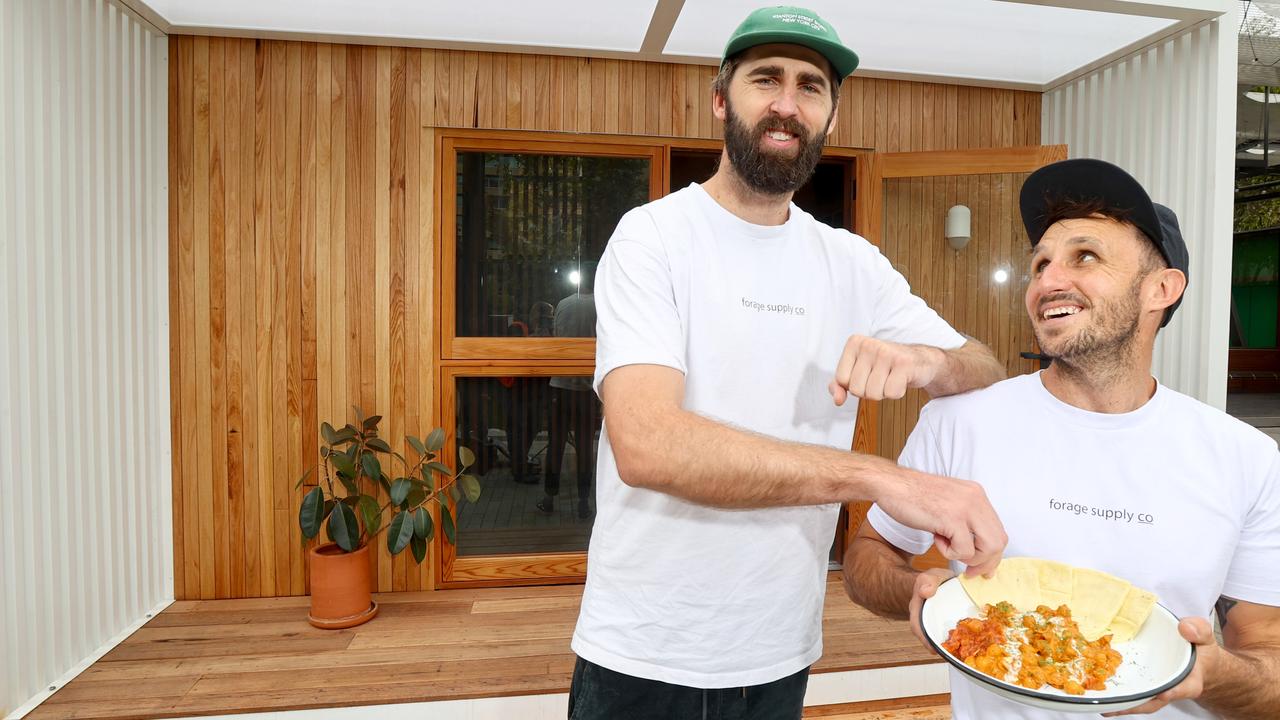 Justin Westhoff and Scott Rogasch co-founders from Forage Built for a with the pod. Picture: Kelly Barnes