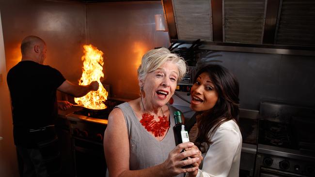 12/2/2019 Maggie Beer and Charmaine Jones in SAHA's kitchen with chef Andrew Ivas. Maggie will perform in a musical concert tribute to Michael and Janet Jackson alongside Gospo Collective's choral queen and musical director Charmaine. Picture MATT TURNER.