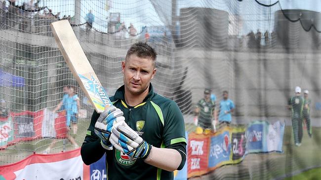 Australian training at MCG ahead of World Cup Final, Michael Clarke in the nets. Melbourne. 28th March 2015. Picture: Colleen Petch.