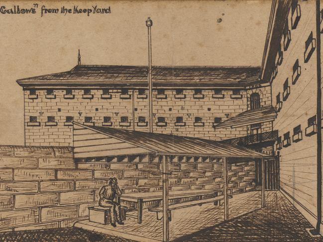 The Gallows at Darlinghurst Gaol, drawn by an inmate circa 1890. Picture: Supplied
