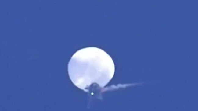 The moment a US fighter jet shoots down suspected Chinese spy balloon. Picture: Angela Mosley