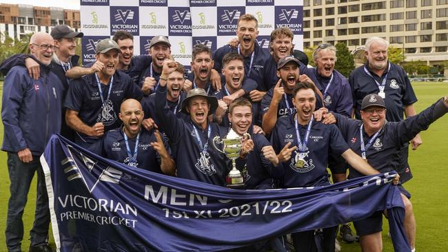 Carlton celebrates last season’s premiership. Picture: Valeriu Campan