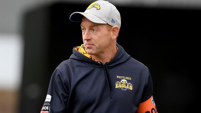 Thomastown coach Ben Chapman during the NFL Thomastown v Whittlesea football match in Thomastown, Saturday, June 22, 2019. Picture: Andy Brownbill