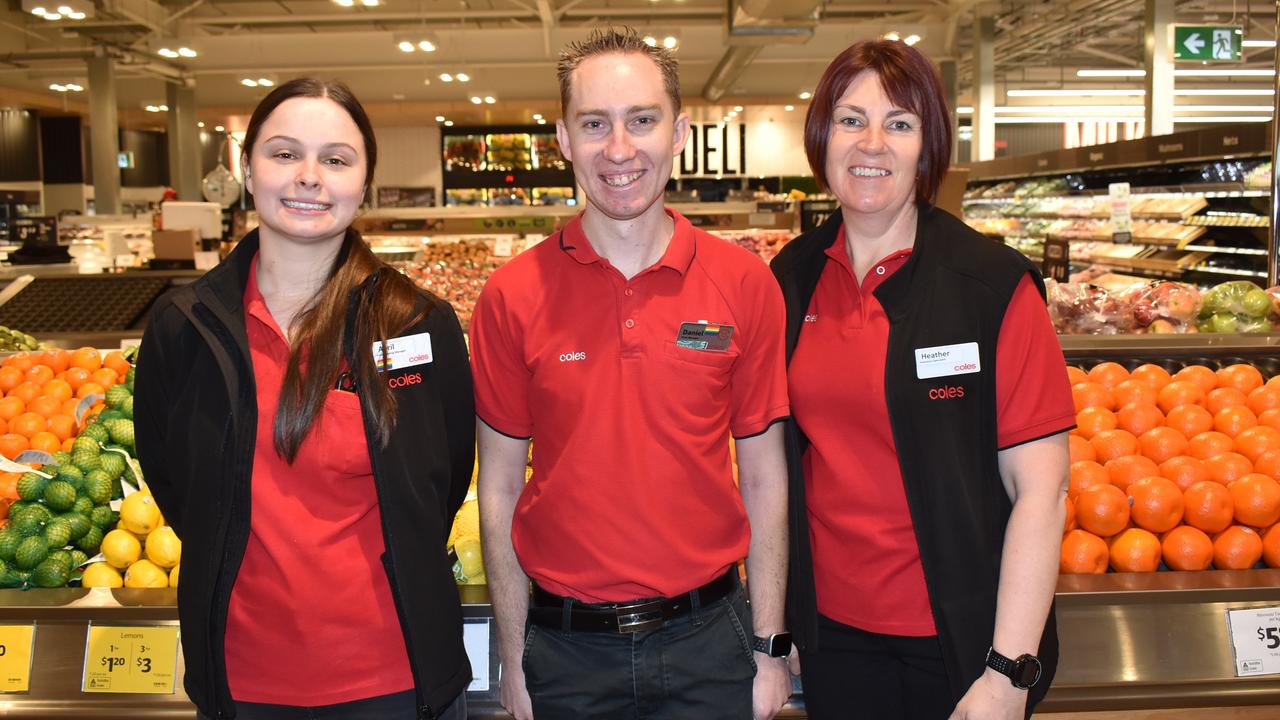 Andergrove Coles staff member April Godfrey, store manager Daniel Ryan and staff member Heather Hayden. Picture: Lillian Watkins