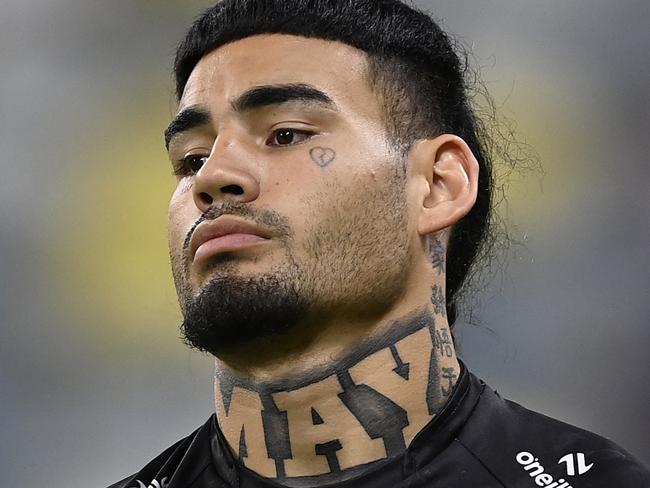 TOWNSVILLE, AUSTRALIA - APRIL 27: Taylan May of the Panthers looks on before the start of the round eight NRL match between North Queensland Cowboys and Penrith Panthers at Qld Country Bank Stadium, on April 27, 2024, in Townsville, Australia. (Photo by Ian Hitchcock/Getty Images)