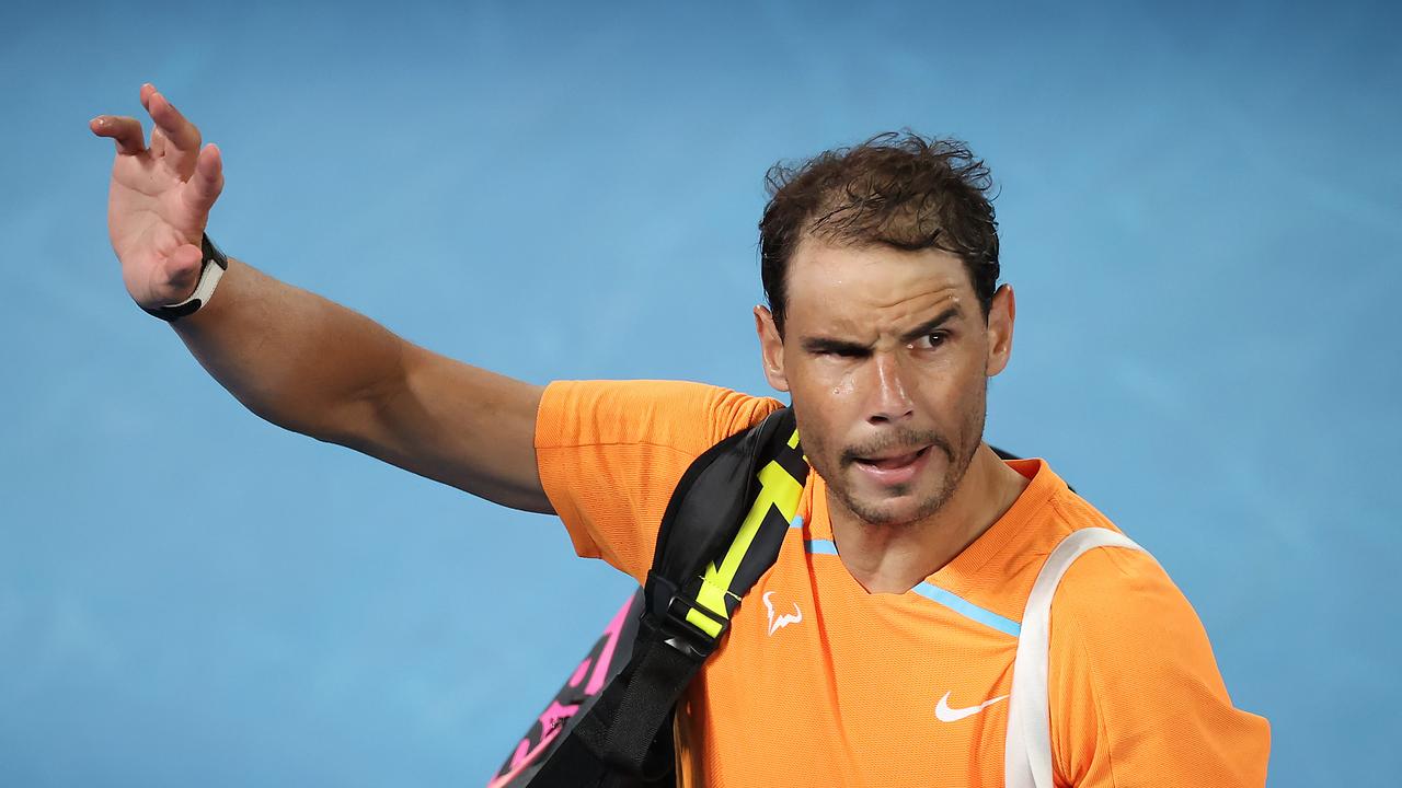 2023 Australian Tennis Open. Day 3. Rafael Nadal of Spain playing Mackenzie McDonald of USA. Nadal leaves the court defeated and carrying a leg injury. Picture: David Caird