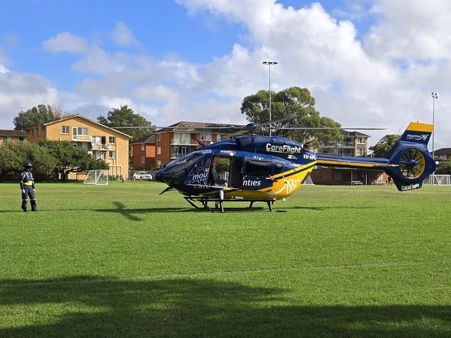 CareFlight helicopter responds to man who fell from third-floor balcony in Dee Why on Monday, April 28 2025. Picture: CareFlight
