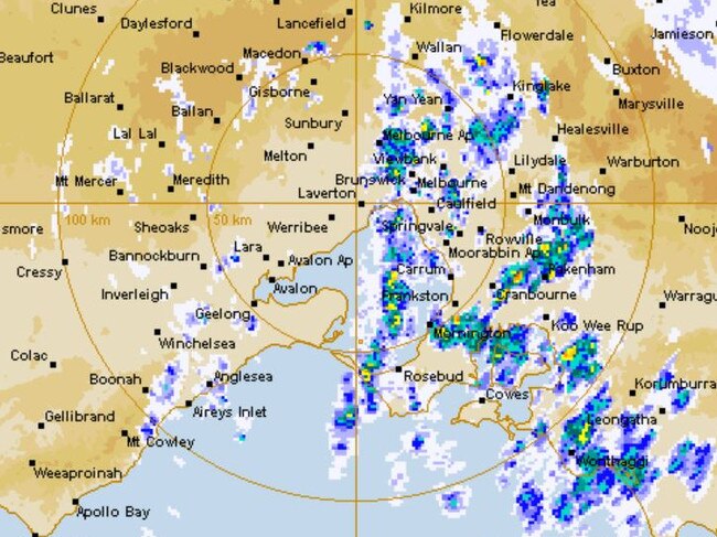 A rain band is moving across Melbourne which is forecast for 90 per cent chance of rain in the morning. Picture: BOM