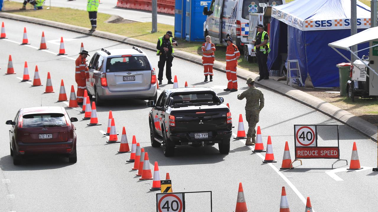 Police continue to enforce the COVID-19 border restriction at Coolangatta on the Queensland to NSW border. Picture: Adam Head