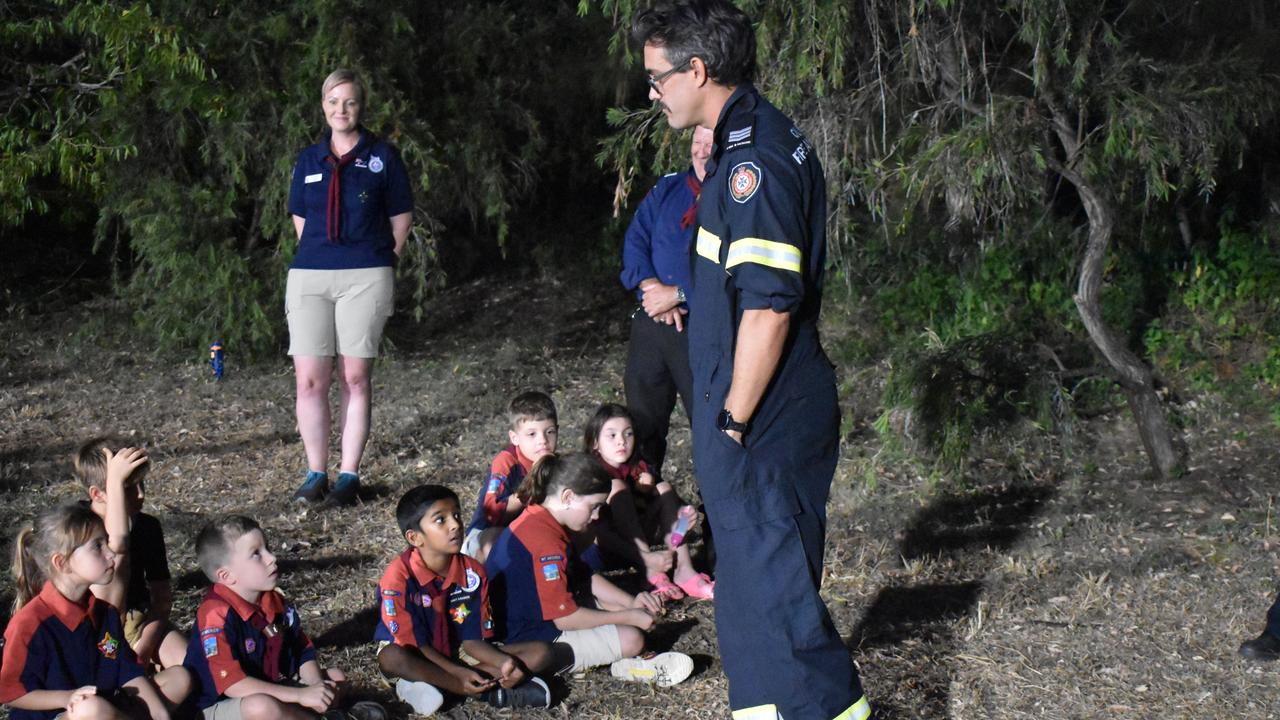 Rockhampton police officers and fire crews visited the Mount Archer Scout Group on Wednesday March 3, 2021. Photos: Vanessa Jarrett