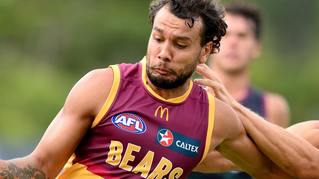 BRISBANE, AUSTRALIA – FEBRUARY 09: Callum Ah Chee of the Lions in action during a Brisbane Lions AFL intra-club match at Brighton Homes Arena on February 09, 2024 in Ipswich, Australia. (Photo by Bradley Kanaris/Getty Images)