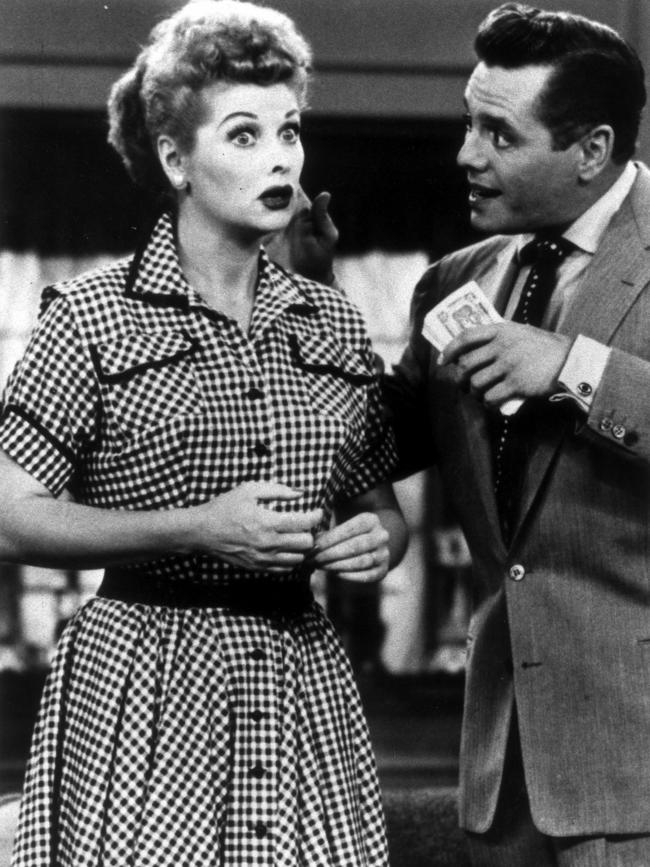 Lucille Ball and Desi Arnaz in scene from I Love Lucy.