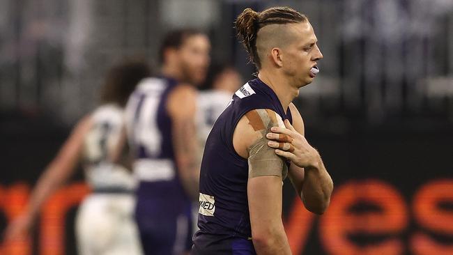 Nat Fyfe hasn’t played for Fremantle since injuring his shoulder in round 18, 2021. Picture: Paul Kane/Getty Images