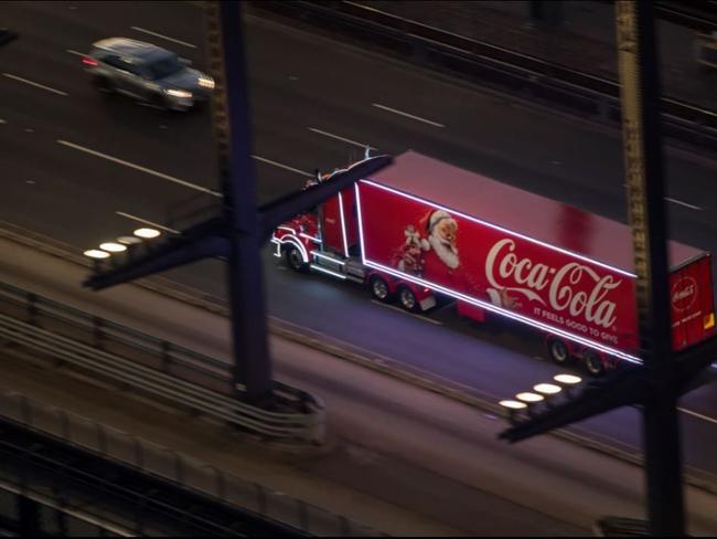 The Australian Coke Christmas Truck on the Harbour Bridge. Picture: Supplied