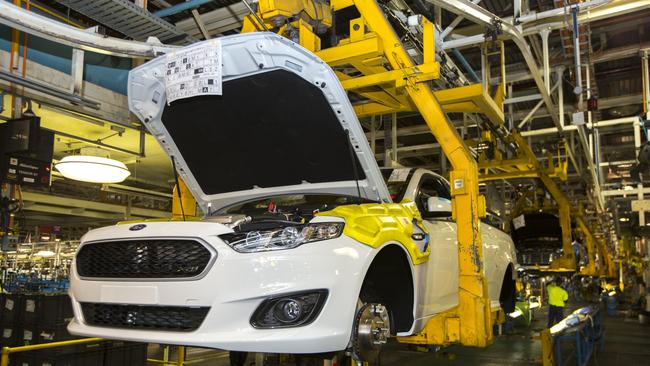 The last Ford Falcon ute as it nears the end of the Broadmeadows production line today. Picture: Supplied.