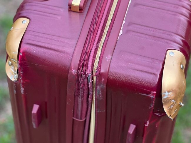 A woman's 'brand new' luggage after a Jetstar flight from Melbourne to Sydney.