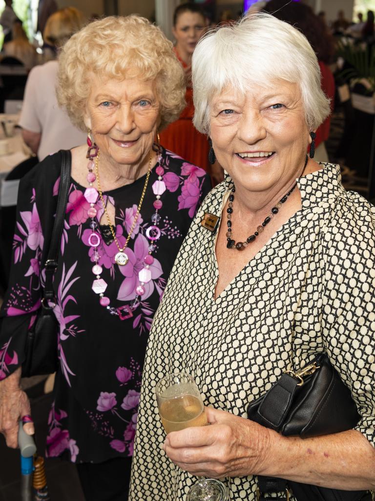 Betty Felsman (left) and Kay Pimm at the International Women's Day luncheon presented by Zonta Club of Toowoomba Area at Picnic Point, Friday, March 4, 2022. Picture: Kevin Farmer