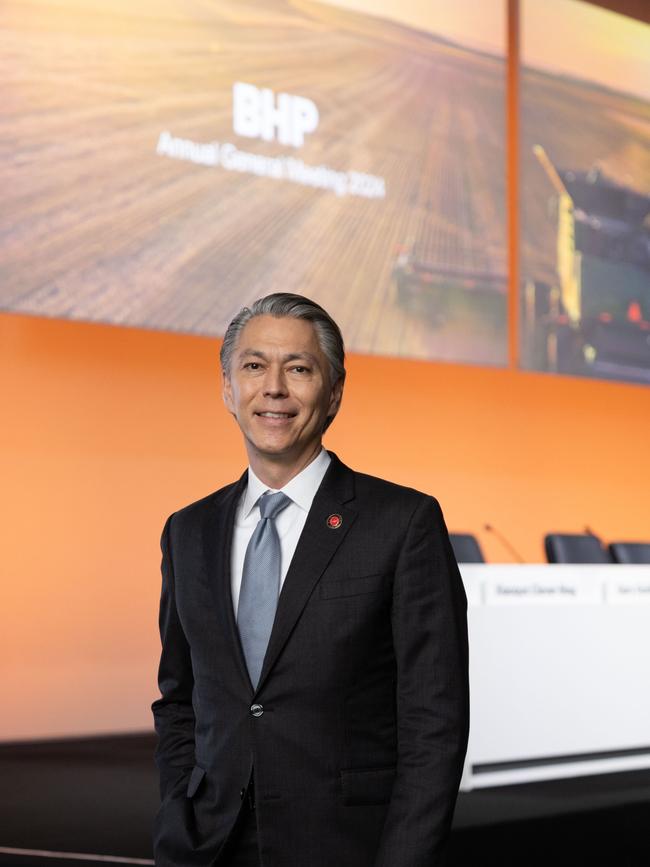 BHP chief executive Mike Henry at the company’s AGM in Brisbane