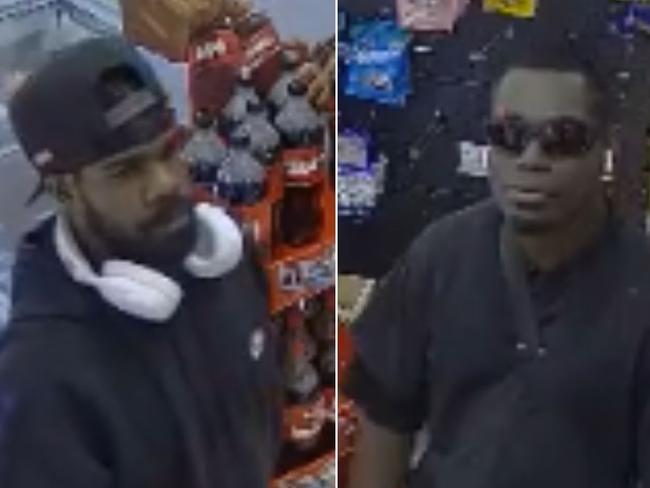 NT Police are hoping to speak with two men after a 26-year-old Alice Springs service station worker was allegedly punched and stabbed on Sunday April 27. Picture: NT Police