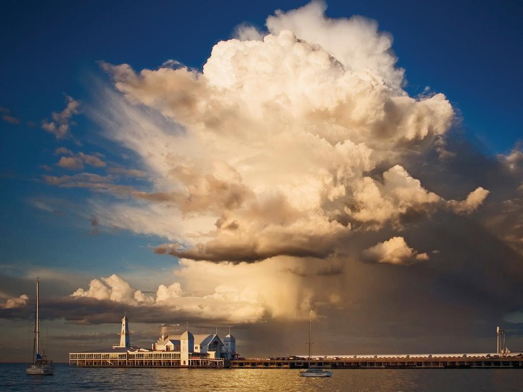 October: After a brief hailstorm in Geelong, Victoria. Photograph: Peter Marin Photography. Peter Marin waited out a hailstorm in his car on the Geelong waterfront, then walked up Western Beach to see ‘what kind of light was going to be produced’ in the wake of the storm. ‘The sun, which was behind me, was starting to shine through a gap in the clouds,’ says Peter. ‘This lit up the main storm cloud, which was looking pretty spectacular. Right time, right place.’