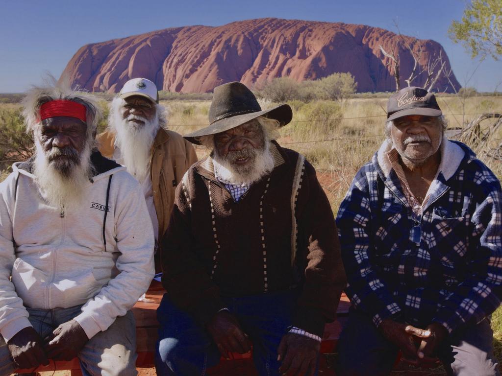 Indigenous Elders from around Australia attended the signing of the Uluru Statement from the Heart in 2017. Pictured left to right: Murray George, Trevor Adamson (back), Clem Toby, and Owen Burton. Picture: supplied