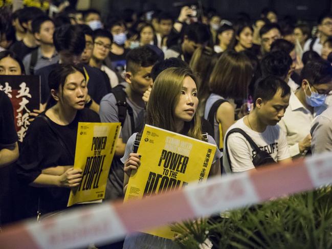 Anti-extradition bill and pro-democracy protesters attend a rally in Hong Kong. Picture: Isaac Lawrence