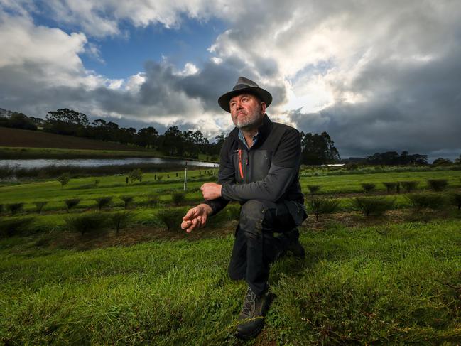 Parkinson's case study - Stephen Reynolds is a crop farmer in rural victoria diagnosed with Parkinson's and took part in a clinical trial that could provide the first ever method to slow the progress of Parkinson's, rather than simply treating its side effects.   Stephen on his farm near Thorpdale in Victoria. Picture: Alex Coppel